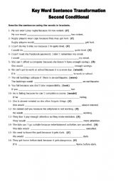 English Worksheet: Key Word Transformation: Second Conditional