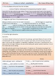 English Worksheet: Module 2 Lesson 4 Violence at school consolidation 9th form Tunisia