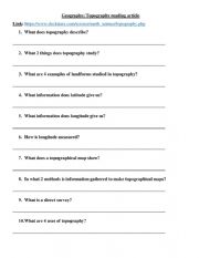 English Worksheet: Geography - Topography reading article 