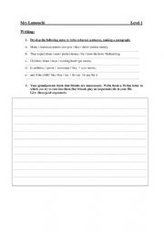 English Worksheet: Guided writing + Free writing  Level 1 term 1