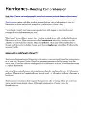 Hurricanes - Reading Comprehension