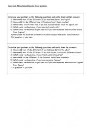 English Worksheet: Mixed conditionals interview 