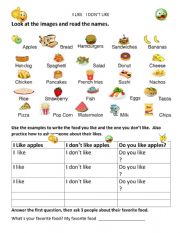 English Worksheet: Likes dislikes Food vocabulary 