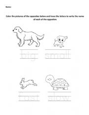 English Worksheet: Opposites - fast/slow, big/small