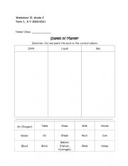 English Worksheet: States of Matter