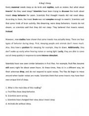 English Worksheet: A bug sleep - reading comprehension 