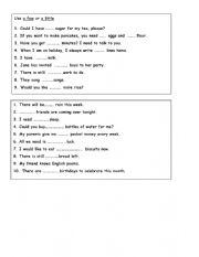 English Worksheet: a few and a little