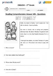 Reading comprehension WH questions