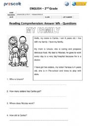 English Worksheet: Reading comprehension WH questions