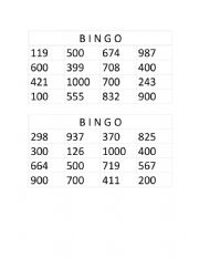 English Worksheet: Bingo Numbers 
