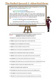 English Worksheet: Perfect Gerund number 2: Adverbial Clauses