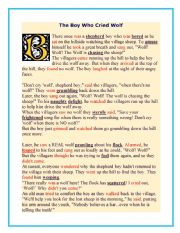 English Worksheet: The Boy Who Cried Wolf Story