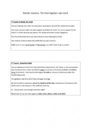 English Worksheet: Murder mystery- interrogation role-play cards for pair work
