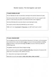 English Worksheet: Murder mystery- interrogation role-play cards for pair work