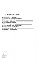 English Worksheet: FAMILY MEMBERS QUIZ