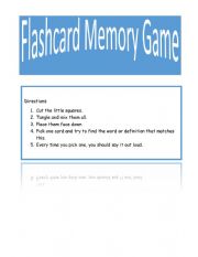 English Worksheet: FAMILY MEMBER WORD AND DEFINITION MEMORY GAME