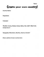 English Worksheet: Create your own Country