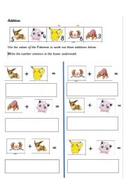 English Worksheet: Pokeman Addition