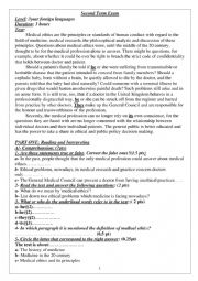 English Worksheet: medical ethics exam