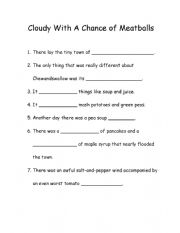 English Worksheet: Cloudy with a chance of meatballs 