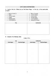 English Worksheet: city vs countryside