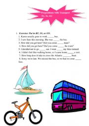 English Worksheet: Prepositions for transport