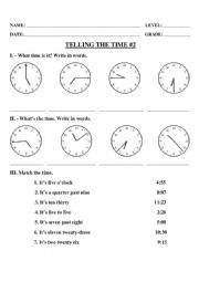 English Worksheet: Telling the Time