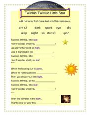 Twinkle Twinkle Little Star - Rhyming Words