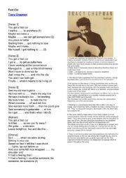English Worksheet: Tracy Chapman - Fast Car Worksheet for ESL Learners