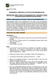English Worksheet: writing a letter of recommendation