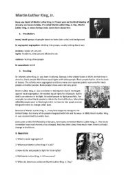 English Worksheet: Martin Luther King - Reading + questions