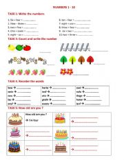 English Worksheet: Numbers 1 - 10