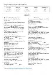 Listening Worksheet with London Boy (Taylor Swift) lyrics