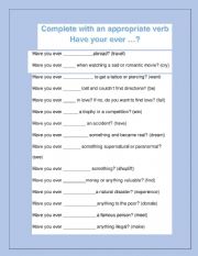 English Worksheet: Have you ever