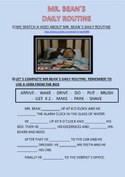 English Worksheet: MR BEANS DAILY ROUTINE 