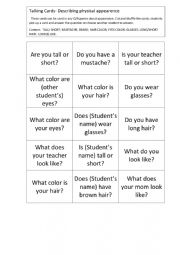 English Worksheet: Talking cards - Physical Appearence