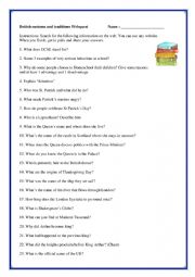 English Worksheet: British customs and traditions Webquest