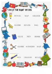 English Worksheet: school objects