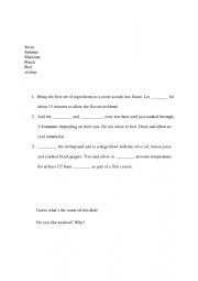 English Worksheet: seafood recipe