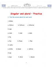 English Worksheet: Singulars & Plurals
