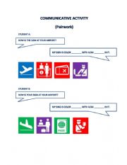 English Worksheet: At the airport communicative activity
