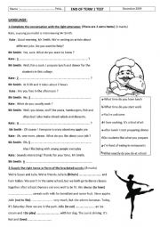 English Worksheet: End of Term 1 Test for 7th form (Language + Writing)