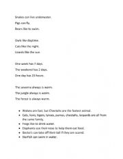 English Worksheet: One Lie and True or False game for kids