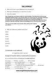 English Worksheet: DILEMMAS conversation + second conditional