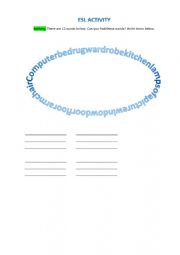 English Worksheet: Furniture and object words