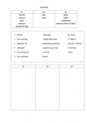 English Worksheet: in at on