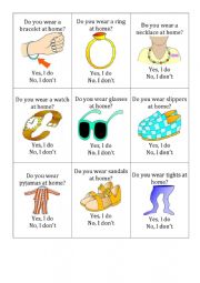 clothes (go fish) with questions: do you wear ...? yes, I do/ no, I dont