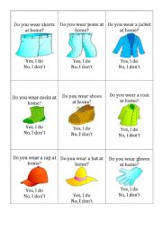 clothes 3 (go fish) with questions: do you wear ...? yes, I do/ no, I dont