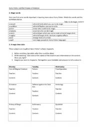 English Worksheet: Harry Potter 3 Vocabulary and Timetable excercise