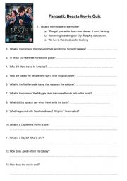 English Worksheet: Fantastic Beasts Movie Quiz